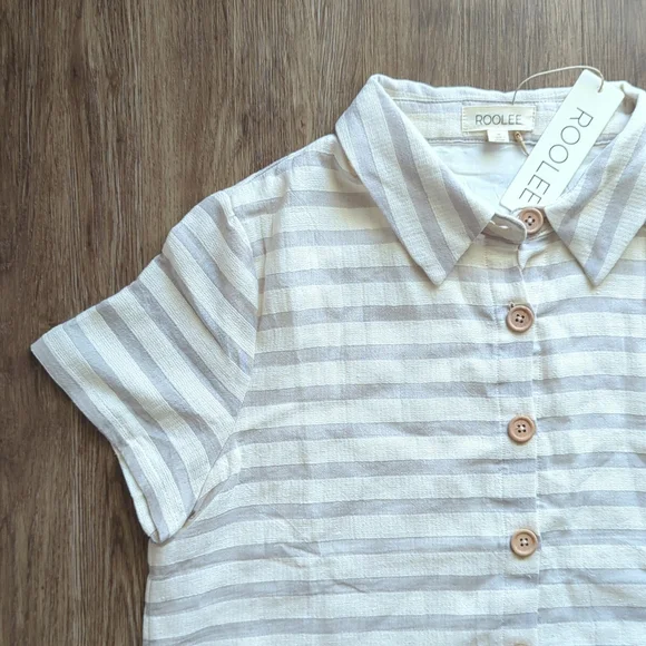 NWT Roolee Striped Cropped Button Up Size Medium - Picture 2 of 7